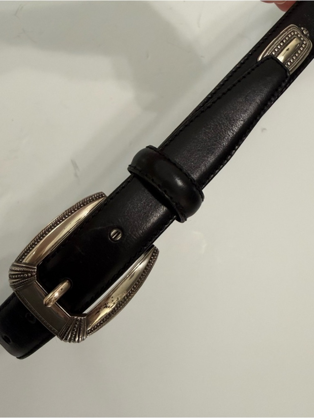 Fossil Black Leather Belt with Decorative Silver Buckle